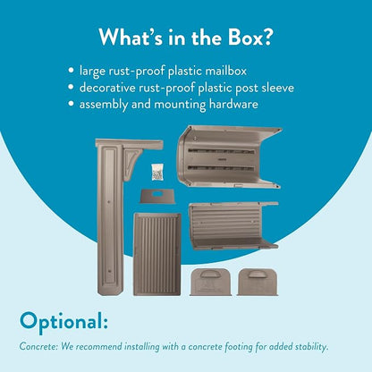 Architectural Mailboxes Gentry Mailbox with Post, Mocha, Large | Includes the matching post and all hardware. Durable plastic build with weather-resistant outdoor construction. USPS approved