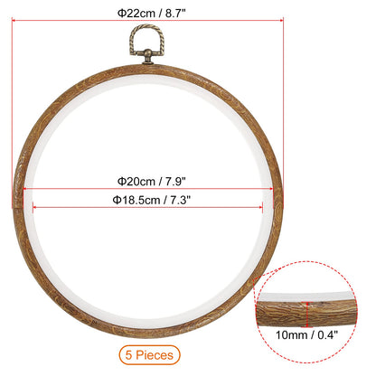 PATIKIL 5 Pieces 8 Inch Embroidery Hoops Frame Round Imitated Wood Circle Cross Stitch Hoop Ring for Embroidery Art Craft Handy Sewing Decoration