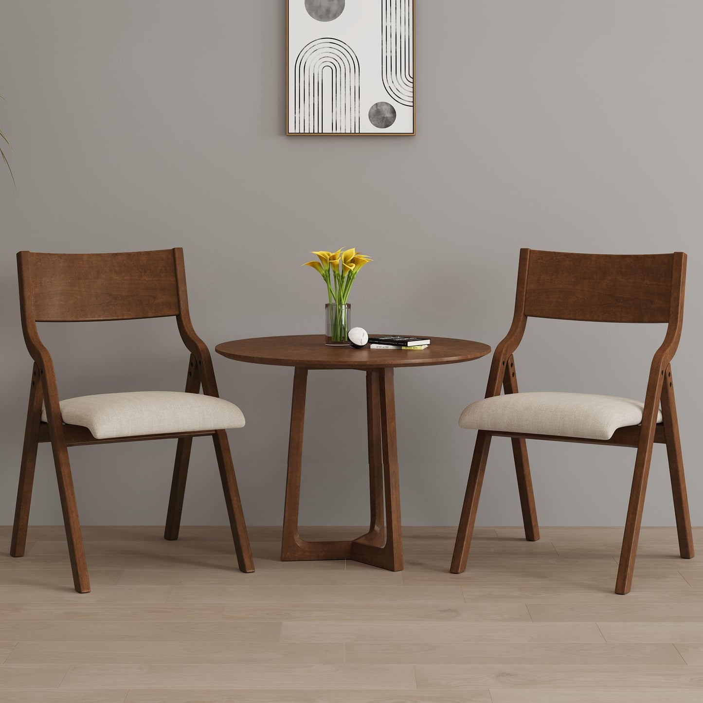FAVSH Folding Dining Chairs Set of 2, Upholstered Kitchen Chair with Padded Seat & Wood Backrest, Modern Side-Chair with Wood Legs for Home Office Living Room,No Assembly Needed,Walnut