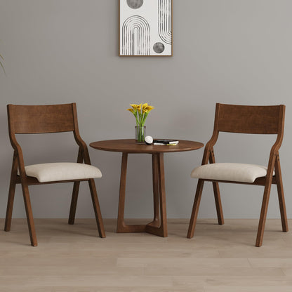 FAVSH Folding Dining Chairs Set of 2, Upholstered Kitchen Chair with Padded Seat & Wood Backrest, Modern Side-Chair with Wood Legs for Home Office Living Room,No Assembly Needed,Walnut