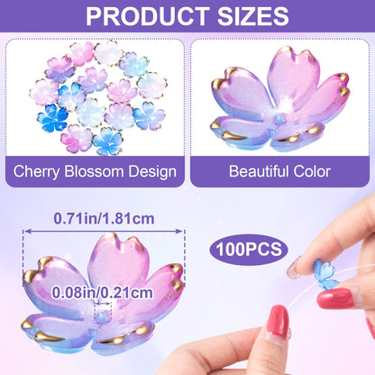 CustomyLife 100Pcs Cherry Blossom Acrylic Flower Beads, Blue Violet Mini Flower Charm Wedding Prom Halloween Christmas Hawaii Decoration for Jewelry Making