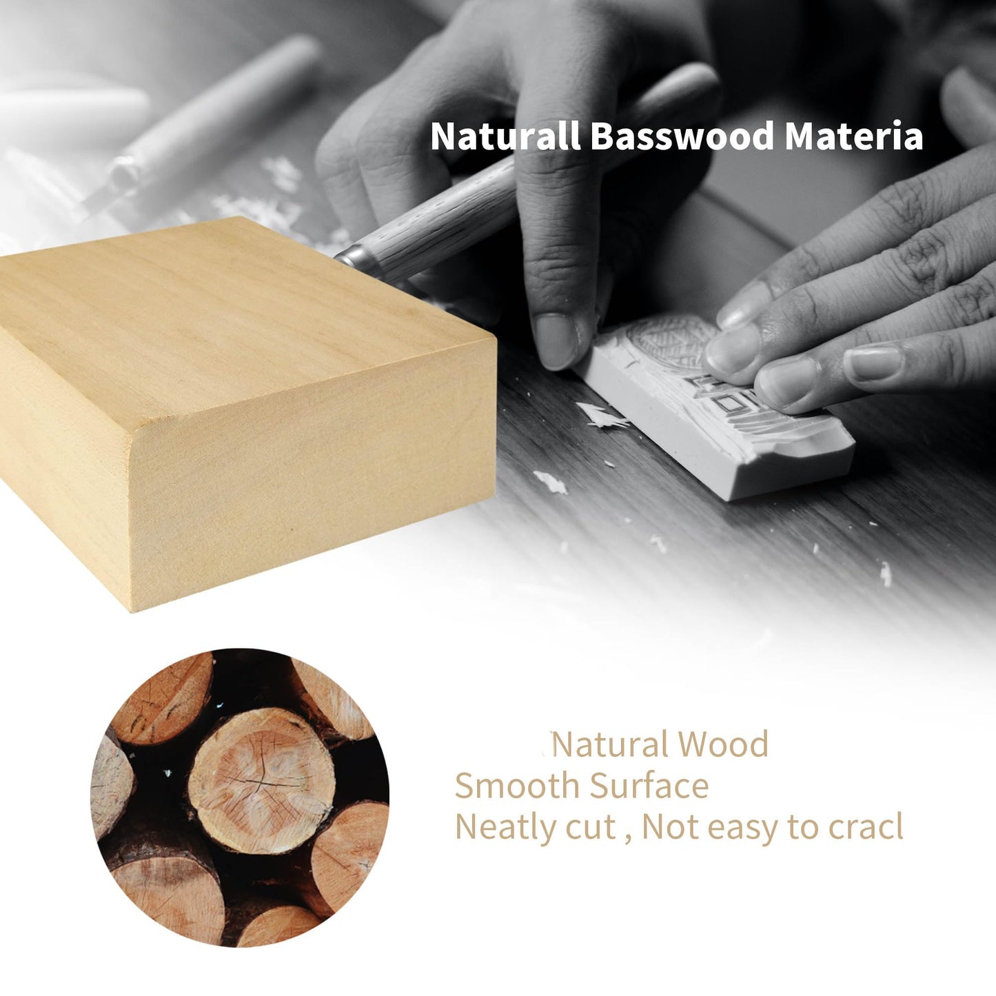 6 Pack Basswood Blocks for Crafting, 4 x 4 x 2 Inch Squares Bass Wood Blocks for Carving, Unfinished Bass Wood Blocks for Crafts, Basswood Carving Blocks for Class, Home DIY
