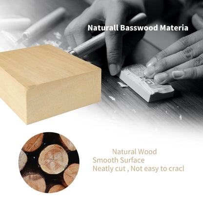 6 Pack Basswood Blocks for Crafting, 4 x 4 x 2 Inch Squares Bass Wood Blocks for Carving, Unfinished Bass Wood Blocks for Crafts, Basswood Carving Blocks for Class, Home DIY