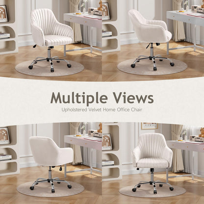 Warmiehomy Velvet Desk Chair for Home Office, Modern Adjustable Swivel Task Chair, Women Vanity Chairs with Arm Rest for Bedroom Dressing Room, Cozy Beige