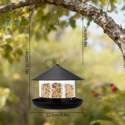 QZLOHOM Wild Bird Feeder, Large Capacity Hanging Bird Feeder with Multiple Suspension Options, Black (Black)