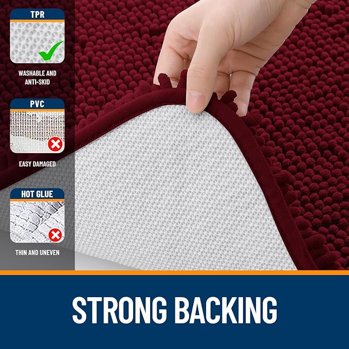 OLANLY Large Bathroom Rugs 45x27, Extra Soft Absorbent Chenille Bath Rugs, Rubber Backing Quick Dry, Machine Washable Bath Mats for Bathroom Floor, Tub and Shower, Home Decor Accessories, Burgundy