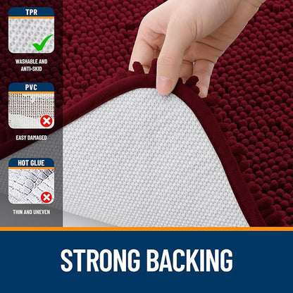 OLANLY Large Bathroom Rugs 45x27, Extra Soft Absorbent Chenille Bath Rugs, Rubber Backing Quick Dry, Machine Washable Bath Mats for Bathroom Floor, Tub and Shower, Home Decor Accessories, Burgundy