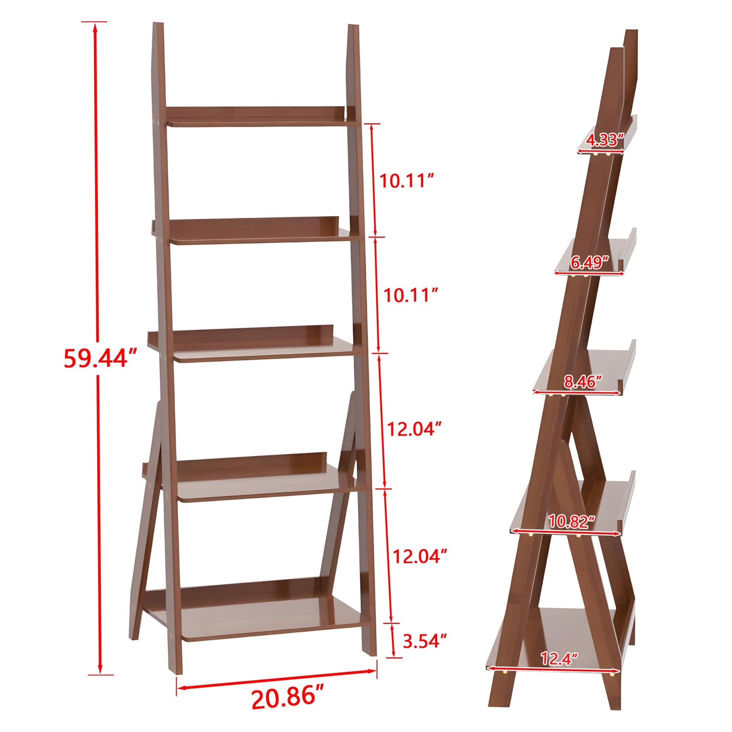 Maydear Bamboo Ladder Shelf Bookcase, 5-Tier Leaning Bookshelf Free Standing Organizer Storage Shelves for Living Room, Bedroom, Kitchen, Home Office, Balcony, Dark Walnut
