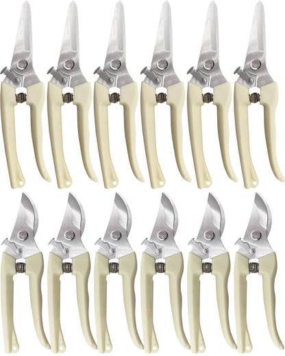 Pruning Shears for Gardening - 12 Packs Stainless Steel Garden Shears for Cutting Flowers Stems, Plants, Bonsai, Fruits Picking (Yellow)