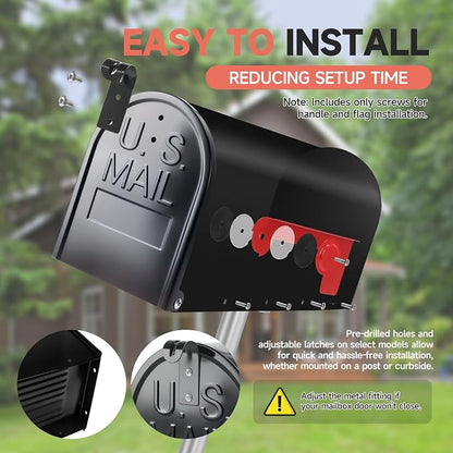 Zinovo Metal Post Mount Mailboxes for Outside,Galvanized Steel,Waterproof,Medium Capacity,Red Flag Indicated,Modern Style,Mail Boxes for House Outside/Residential,Black,18.8 x 9 x 6.7 inches
