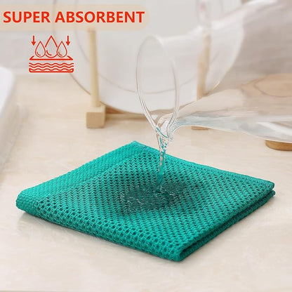 Kitinjoy 100% Cotton Kitchen Dish Cloths, 12 Pack Waffle Weave Ultra Soft