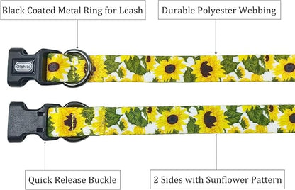 Dog Collar Leash Set, Floral Pattern, 5ft Matching Leash, Polyester Material, 4 for Small Medium Large Dogs.(XS, Sunflower)