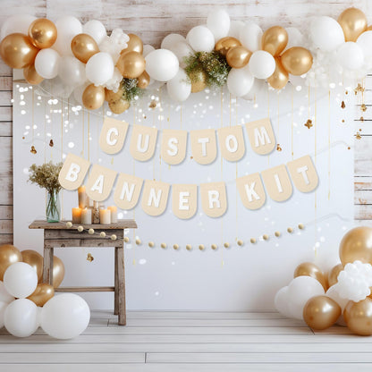 Hahafelt 125 Pcs Make Your Own Banner Kit Personalized Handmade Name Scallop Felt Banner for Baby Nurseries Kids Rooms Decor, Custom Banners for Birthday Wedding Baby Shower(Khaki)
