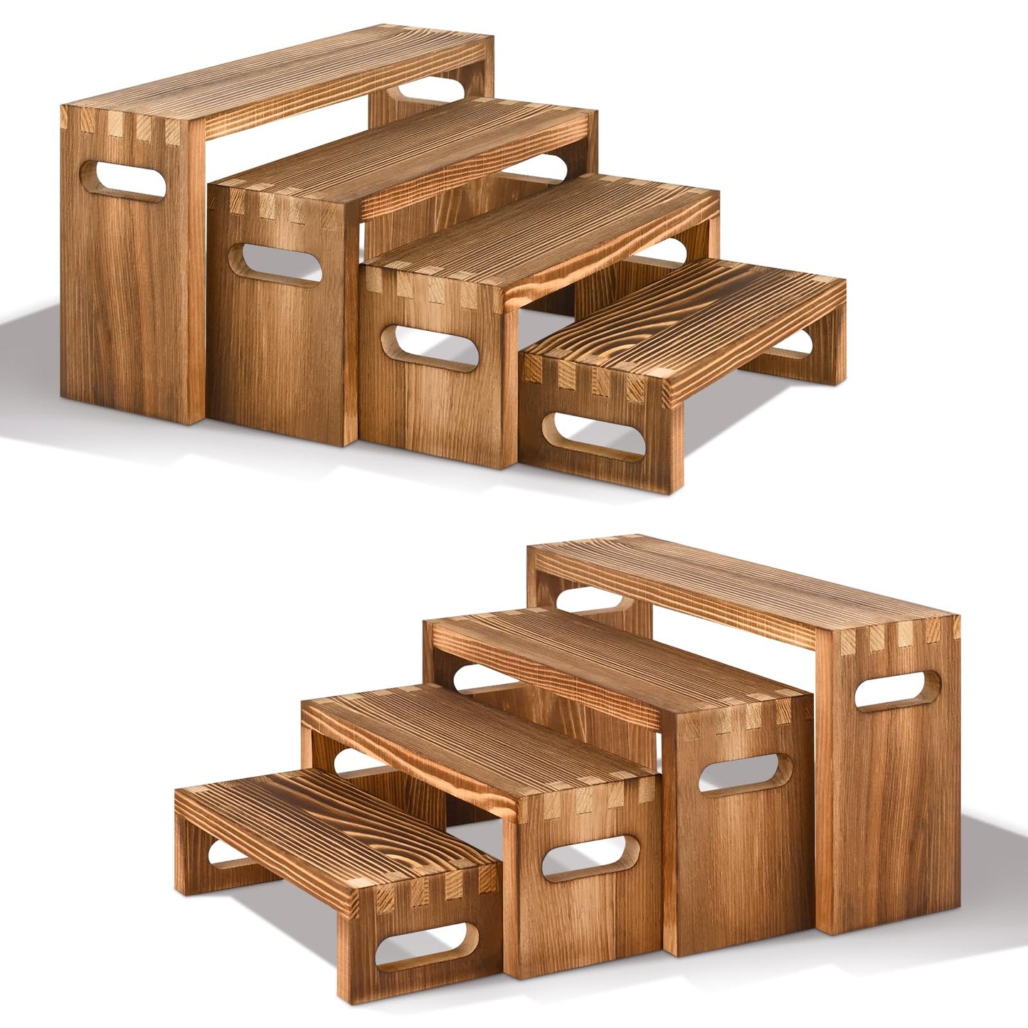 Luqvzxv 8 Pcs Wood Risers Display Stands, 2 Set Wooden Risers for Table Display, 4 Tier Rectangular Riser Display Stand Wooden for Cupcake, Desserts, Perfume, Collections, Jewelry Showcase