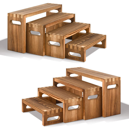 Luqvzxv 8 Pcs Wood Risers Display Stands, 2 Set Wooden Risers for Table Display, 4 Tier Rectangular Riser Display Stand Wooden for Cupcake, Desserts, Perfume, Collections, Jewelry Showcase