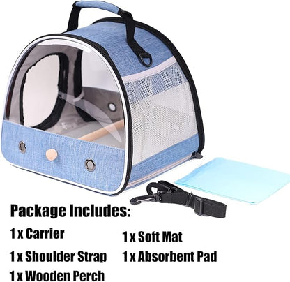Small Bird Travel Carrier, Portable Bird Travel Carrier for Parakeet, Parrot, Budgie, Guinea Pig, Bearded Dragon Reptile Carrier for Hiking Vet Visit Bicycle Ride (Blue)