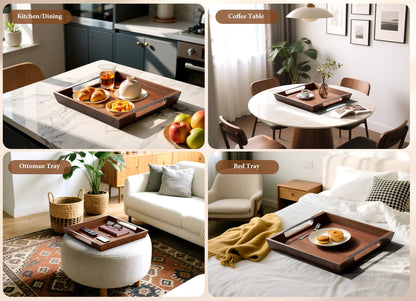DOFIRA Large Ottoman Tray: 20" Square Acacia Wood Serving Tray with Metal Handles - Extra Large Decorative Tray for Coffee Table, Breakfast in Bed, Charcuterie, Living Room & Party
