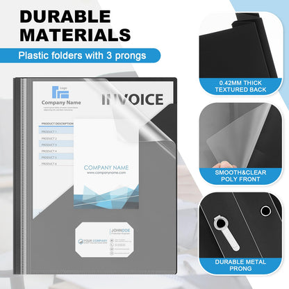 Teling 24 Pcs Clear Front Report Covers with 3 Prongs, Suit for A4/8.5'' x 11'' Letter Size Paper, Plastic Black Presentation Folders Bulk, 90 Sheet Capacity, for School Business