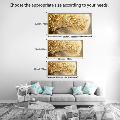 BirdSuite Gold Framed Golden Leaf Money Tree Wall Art, Luxury 3D Effect Canvas Print, Ready to Hang Wall Decor for Living Room Bedroom Office Dining Room Entryway, 58x29 Inch