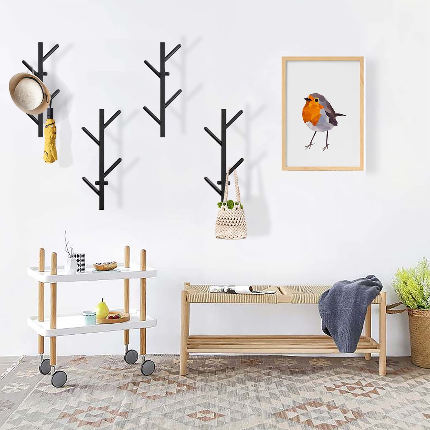 GAWAMAY Vertical Coat Rack Wall Mount Set of 2, Black Modern Metal Coat Hanging Cowboy Hat Rack for Wall, Mounted Coat Hooks Organizer for Entryway (H-33.4") (Black)