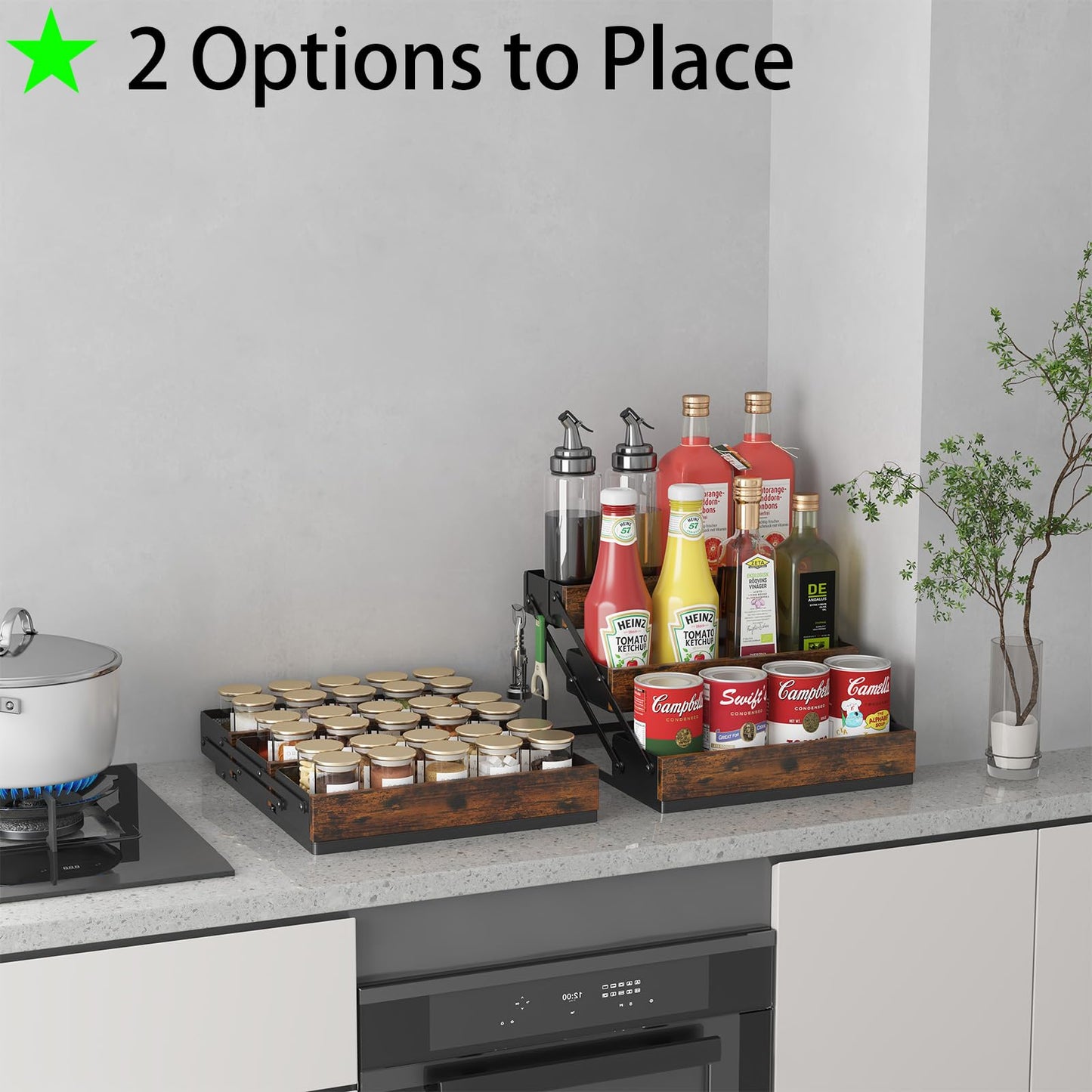 KOKSTOP 3 Tier Spice Rack Organizer for Cabinet, Foldable Spice Rack for Countertop, Cabinet Drawers Rustic Wooden Seasoning Spice storage for Kitchen Station, Pantry, Home - 1PC