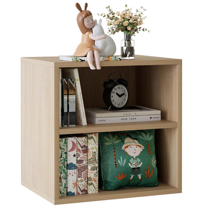 Garden 4 you Cube Storage Organizer Shelf, 2 Tiers Stackable Bookshelf, Wooden Display Bookcase with 2 Cube Storage, Small Storage Cabinet for Living Room Bedroom, Natural