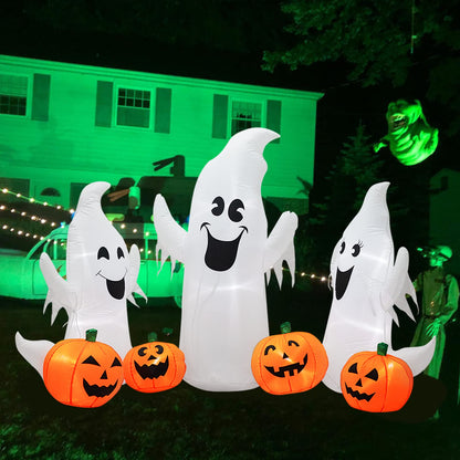 inslife 7FT Length Halloween Inflatable Ghosts and Pumpkins, 3 Ghosts Inflatables with Led Lights for Home Yard Lawn Indoor Halloween Outdoor Decoration