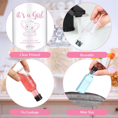 Funnymoom 50 Sets Elephant Party Favors for Guests 1.7oz/50ml Mini Liquor Bottles and Thank You Cards Funnels Plastic Empty Shot Bottles for Juice Alcohol Baby Shower Gender Reveal Party Gift