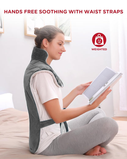 Comfytemp Upgraded Heating Pad for Back Neck Shoulders Deeper Pain Relief, 22"x33" Large Weighted Electric Heat Pad, Gifts for Women Men, Safe Design — 2H Auto-Off, Soft & Washable