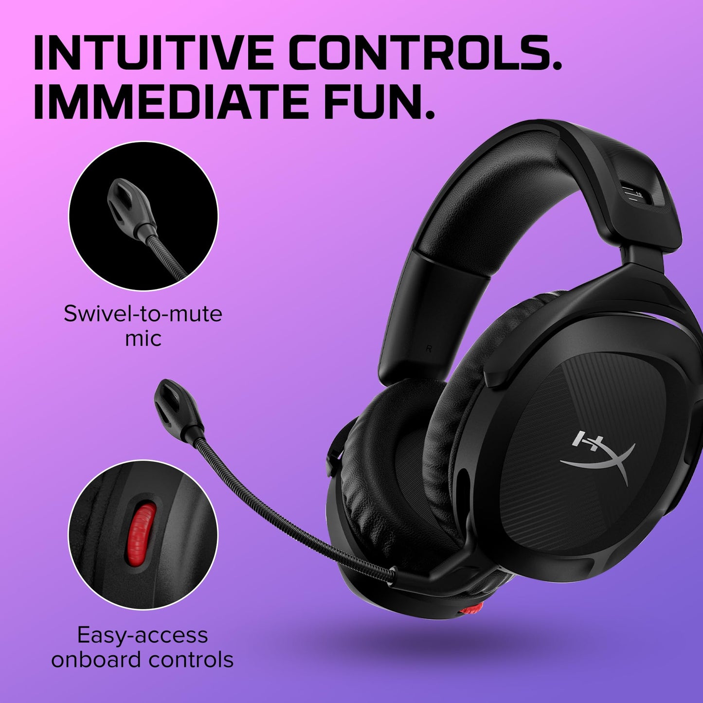 HyperX Cloud Stinger 2 - Wireless Gaming Headset – Compatible with PC. Noise-cancelling Swivel-to-mute Microphone, Comfortable Memory Foam, UP to 20 hours of battery life,Black