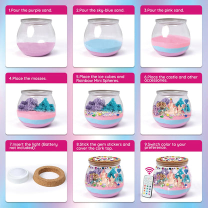 Unicorn Terrarium Crafts Kit for Kids: LED Night Light-Up DIY Toys with Remote – Fun Birthday Gifts for Girls Ages 5 6 7 8 9 10 Years Old – Creative Arts & Crafts Activity Set