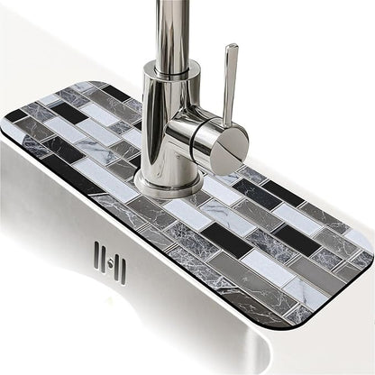 Kitchen Sink Splash Guard，White-black gray tiles Faucet Mat Sink Gadgets-Super