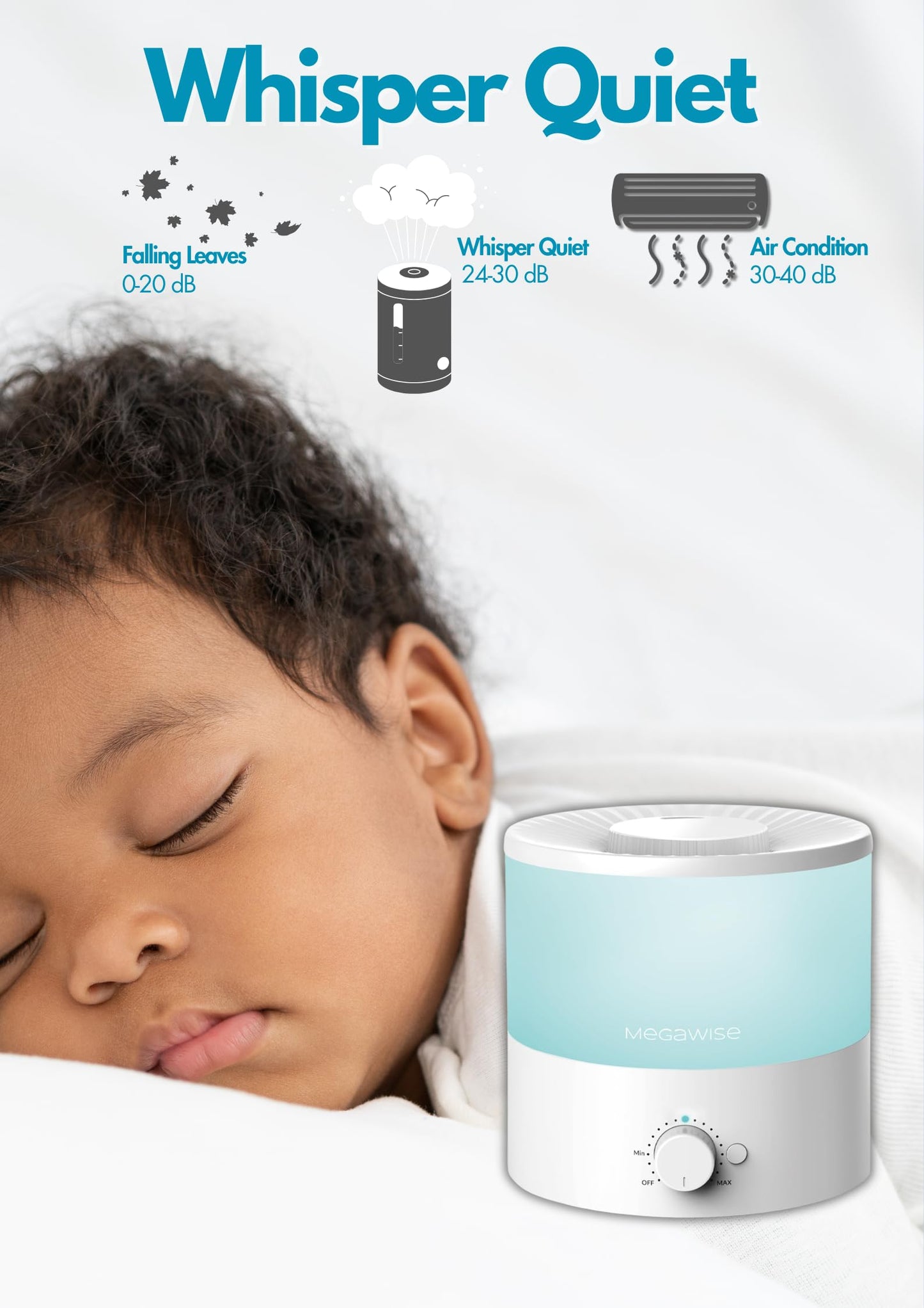 MEGAWISE 1.5L Cool Mist Humidifier for Bedroom, Home, Office, and Plants, Essential Oil Diffuser with Adjustable Mist Output, 25dB Quiet Ultrasonic, Up to 10 Hours, Easy to Clean