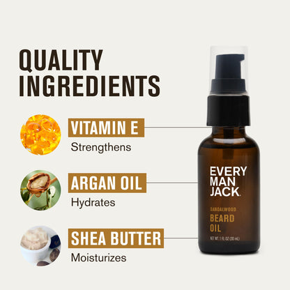 Every Man Jack Men's Beard Oil - Aged Bourbon Fragrance - Deeply Moisturizes and Softens Your Beard and Adds a Natural Shine - Naturally Derived with Shea Butter and Argan Oil - 1 fl oz