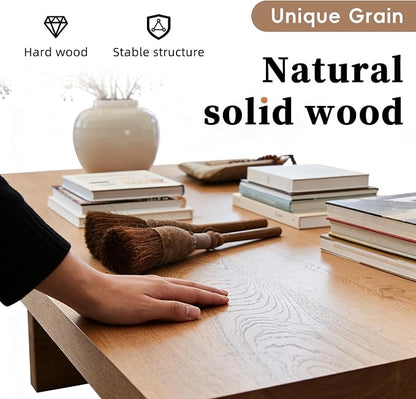 Solid Wood Square Coffee Table 2 Inch Thick Farmhouse Low Minimalist Center Table for Living Room Office