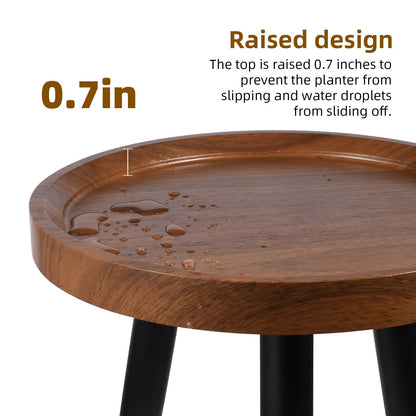 KGPLOME Indoor Plant Stand,Wood Mid Century Plant Table in Walnut Finish,Tall Plant Stand for Flower Pot,Modern Round Small Side End Table with Raised Design (Walnut, 12"x18" 2 Pack)