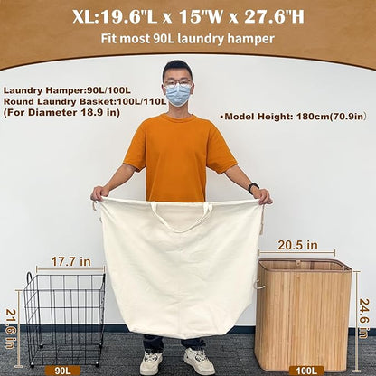 Canvas Laundry Bags with Handles & Rectangular Base, 90L Extra Large Heavy Duty