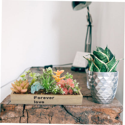 ULDIGI Artificial Box Bonsai Succulent in Wooden Planter Realistic Faux Potted Plant for Office Desktop and Home Decoration Compact 8.54X3.26X4.21 Inch Simulation Greenery