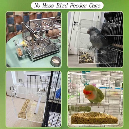 Automatic Bird Feeder for Cage, Automatic Acrylic Bird Feeder No Mess Bird Cage for Small Bird Parrots Canary Parakeet Budgerigar Crested Myna Cockatiel (Small)