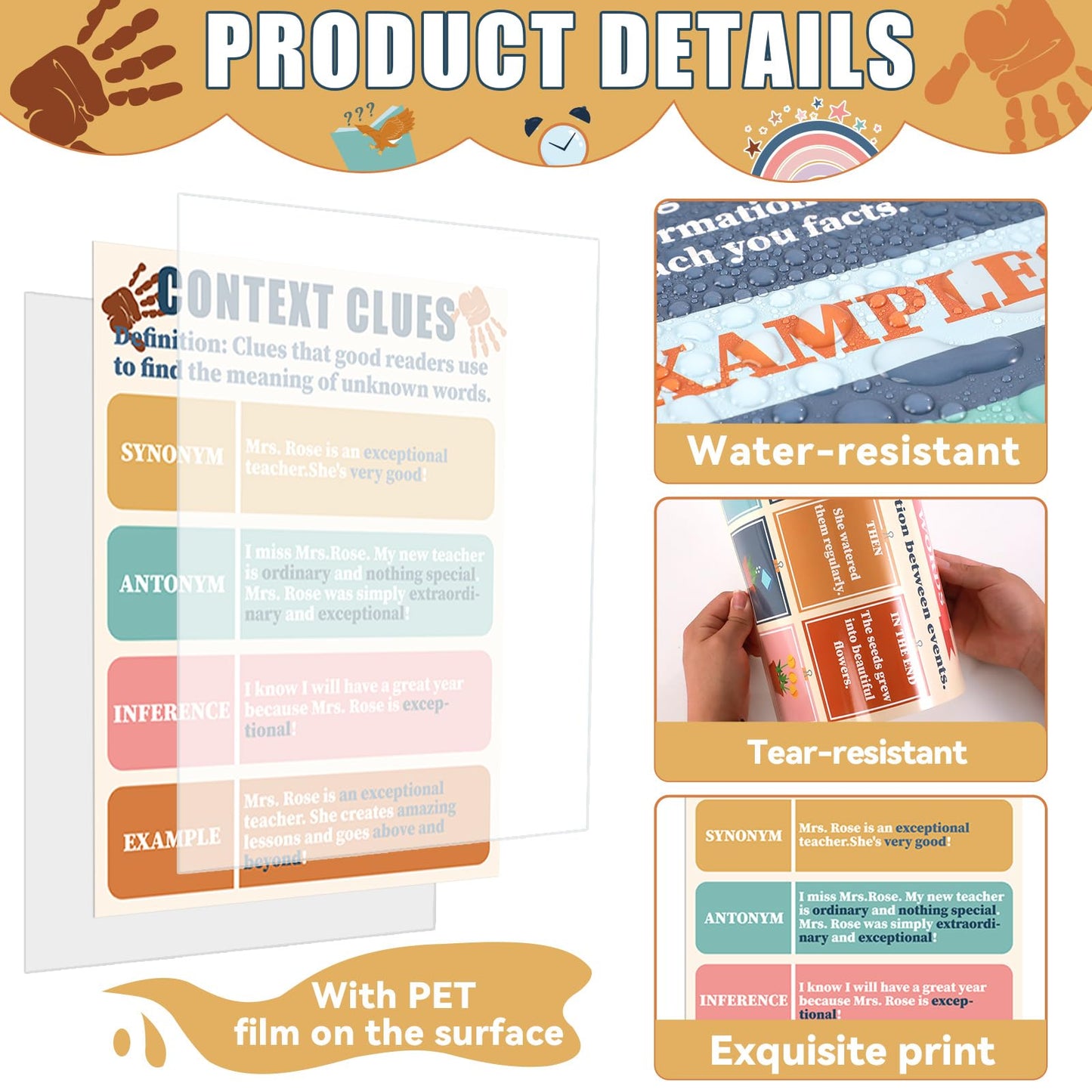 QOUBAI Reading Comprehension Classroom Posters English Language Arts Bulletin Board Chart Decor Reading Corner Posters for Everyone Elementary Middle High School Wall Decor Classroom Must Haves