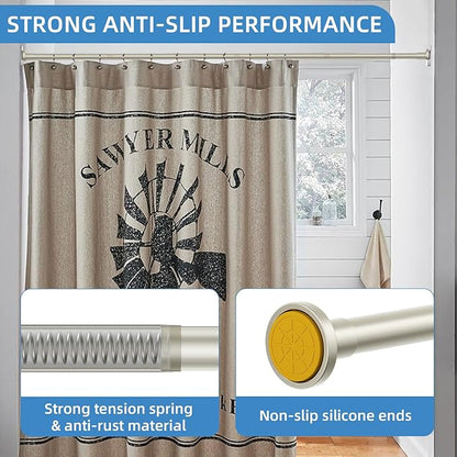 CorkLatta Nickel Shower Curtain Rod,1 Inch Diameter Stainless Steel Adjustable Spring Tension Rods 32 to 68",with Holders,Anti-Slip,Curtain Rods No Drilling(1 Pack)