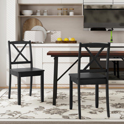 Giantex Wood Dining Chairs Set of 2, Armless Kitchen Chairs w/Rubber Wood Legs & Curved Backrest, Farmhouse Cross Back Diner Chairs, Wooden Side Chairs for Home Dining Room, Load 400 LBS, Black
