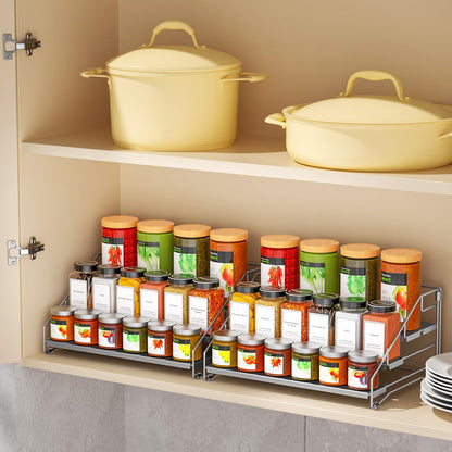 4 Tier Spice Rack for Cabinet, Spice Rack Organizer, Depth Adjustable Spice Holder for Countertop, Cupboard, Pantry, Seasoning Shelf, Metal, Black (1 Pack)