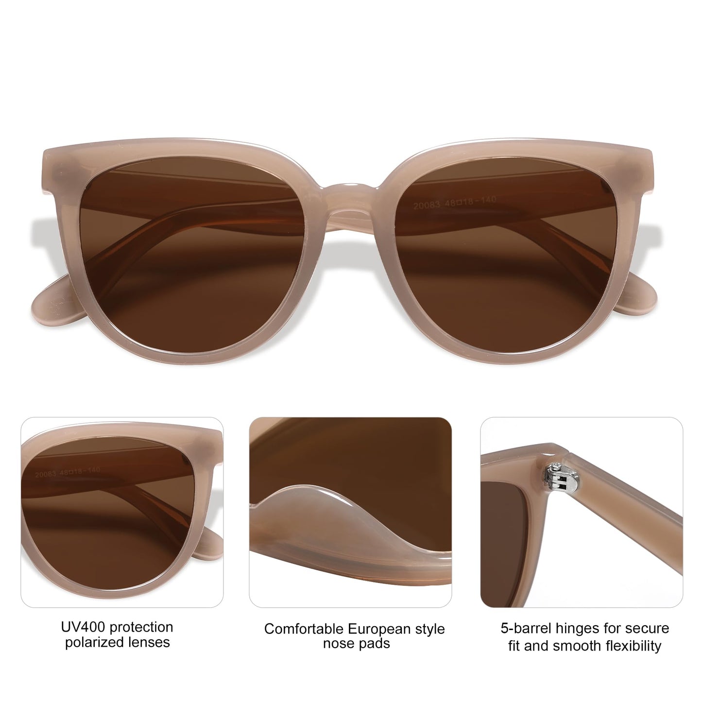 SOJOS Trendy Cat Eye Round Polarized Sunglasses for Women Fashion UV Protection Sunnies Sunglasses SJ2175