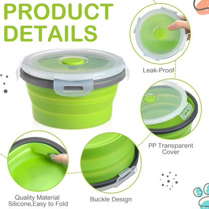 Suclain 4 Pcs Camping Bowl with Lid Collapsible Silicone Lunch Box Salad Bowl Expandable Food Storage Container Folding Travel Container for Hiking Camping(Red, Pink, Blue, Green,12 oz)