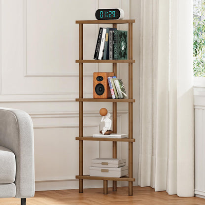HOOBRO Corner Shelf Stand, 5-Tier Bamboo Corner Bookshelf, Plant Display Shelf, Corner Bookcase, Multipurpose Shelving Unit for Small Space, Living Room, Easy Assembly, Mocha MA20CJ01