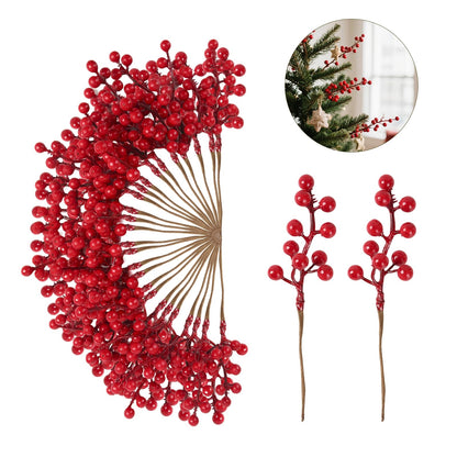 Kanxinr 50Pack Christmas Tree Decorations Artificial Berry Stems Red Berry Picks for Xmas Winter Holiday Home Centerpieces and DIY Flower Arrangements Ornaments