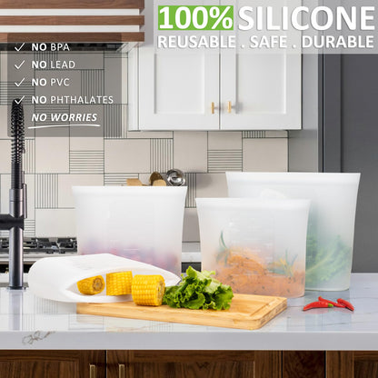 Reusable Food Bags, 12 Pack 100% Silicone Food Storage Bags Stand Up Zip Lock Container, Freezer Microwave Oven Dishwasher Safe, 4 Medium 4 Small 4 Extra Small, Aqua