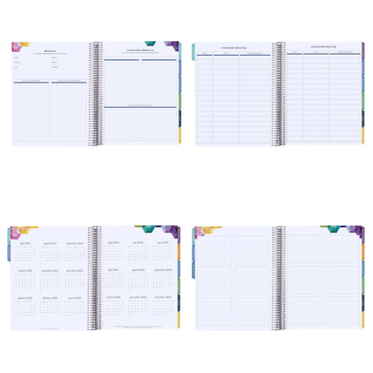 8.5x11 Coiled Teacher Lesson Planner (January 2026 - December 2026) - Apple Dapple classic cover, horizontal layout, Hexagon theme, platinum coil