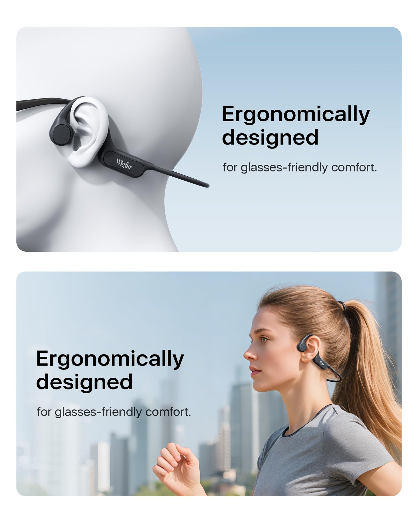 Wigfar Bone Conduction Headphones, Open Ear Headphones Bluetooth 6.0 with Mic, 10H Playtime,Waterproof Sports Headphone Suitable for Running,Cycling, Outdoor Sports